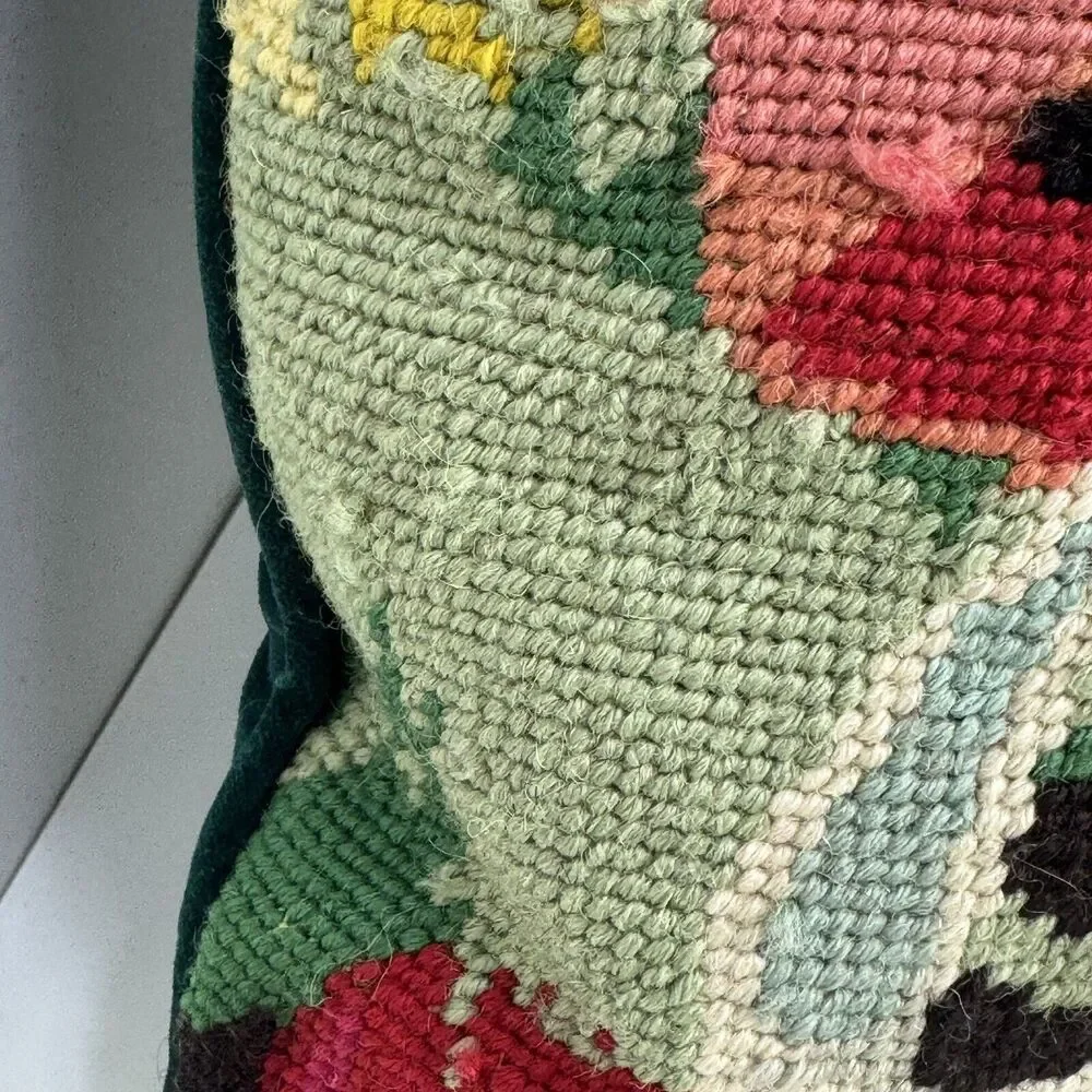 Vintage Handmade Needlepoint Pillow Christmas Peace Velvet Back 13x13 Gift